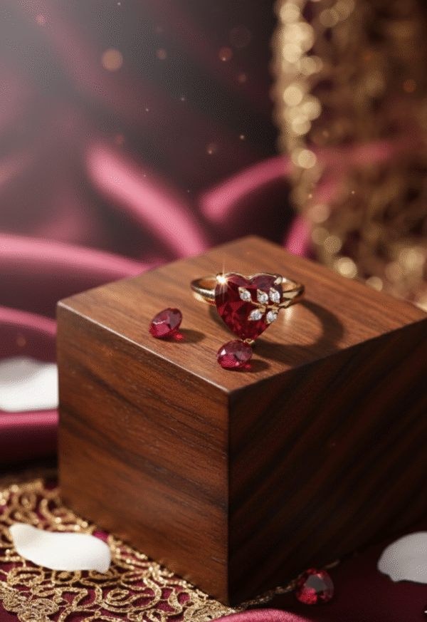 romantic heart cut red garnet stone ring rose gold finish 