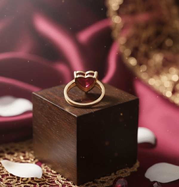 romantic heart cut red garnet stone ring rose gold finish 