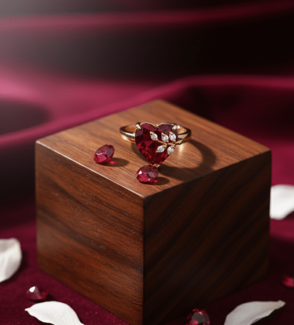 romantic heart cut red garnet stone ring rose gold finish 