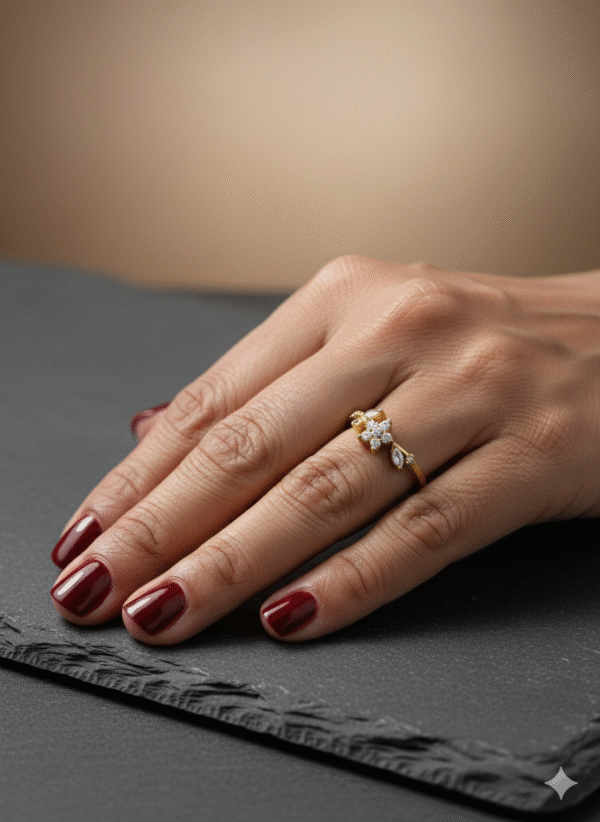 gold plated flower stone ring for women